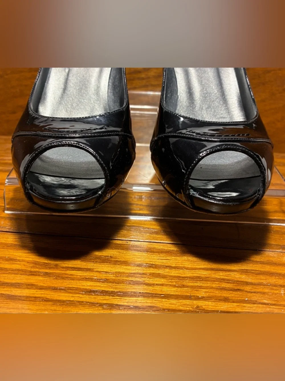 Stuart Weitzman Cut Out Peep Toe Platform Pumps Black Patent Leather Size 8.5